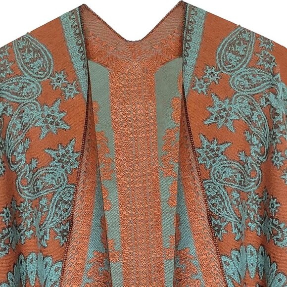 Women's Printed Tassel Open front Poncho Cape Cardigan Wrap Shawl - Picture 4 of 6